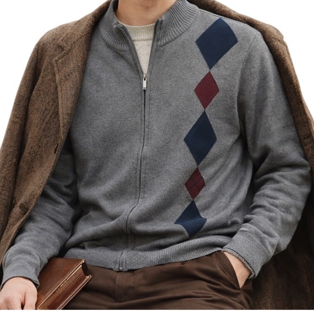 John Bartlett Consensus‎ Men's Full Zip Up Sweater Gray Long Sleeve Size L